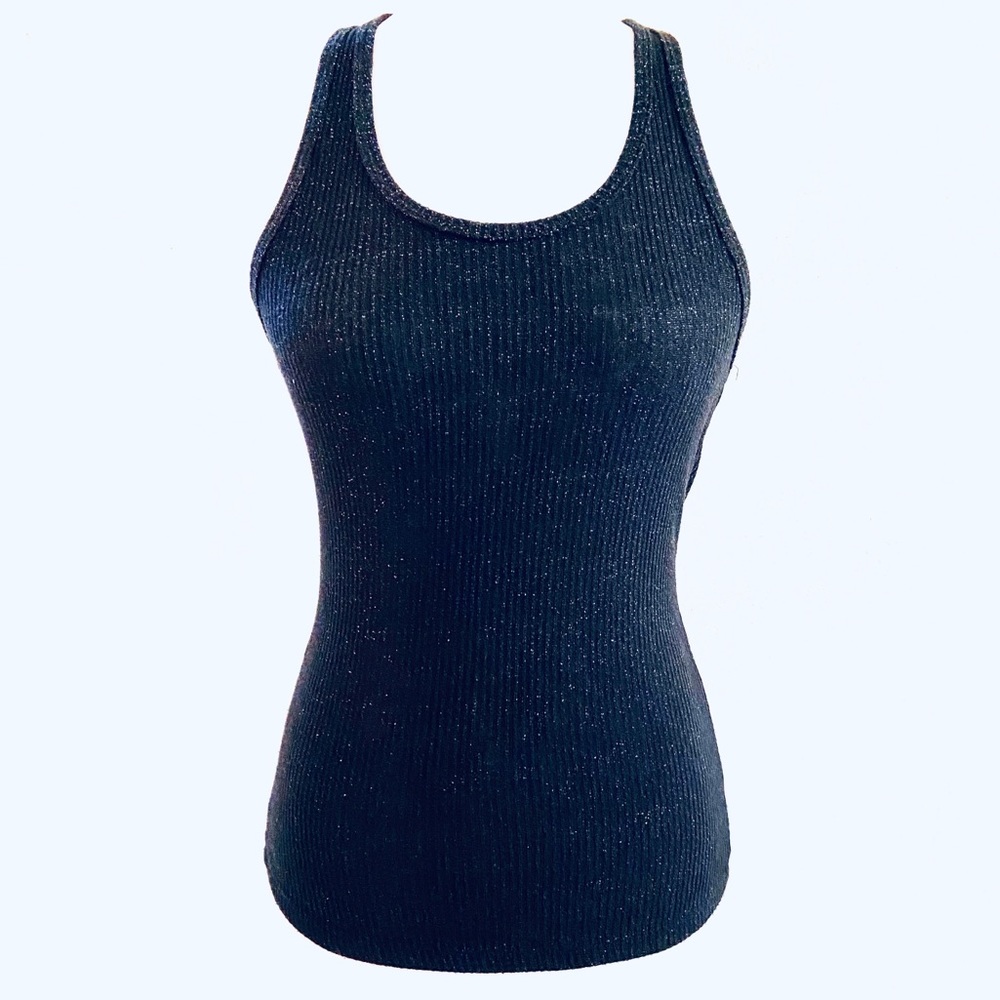Wet Seal Black Glitter Ribbed Racerback Tank